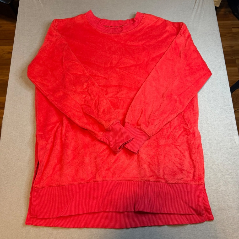 Aerie Red Oversized Crewneck Sweatshirt Fleece Pullover XS Confident Real Babe